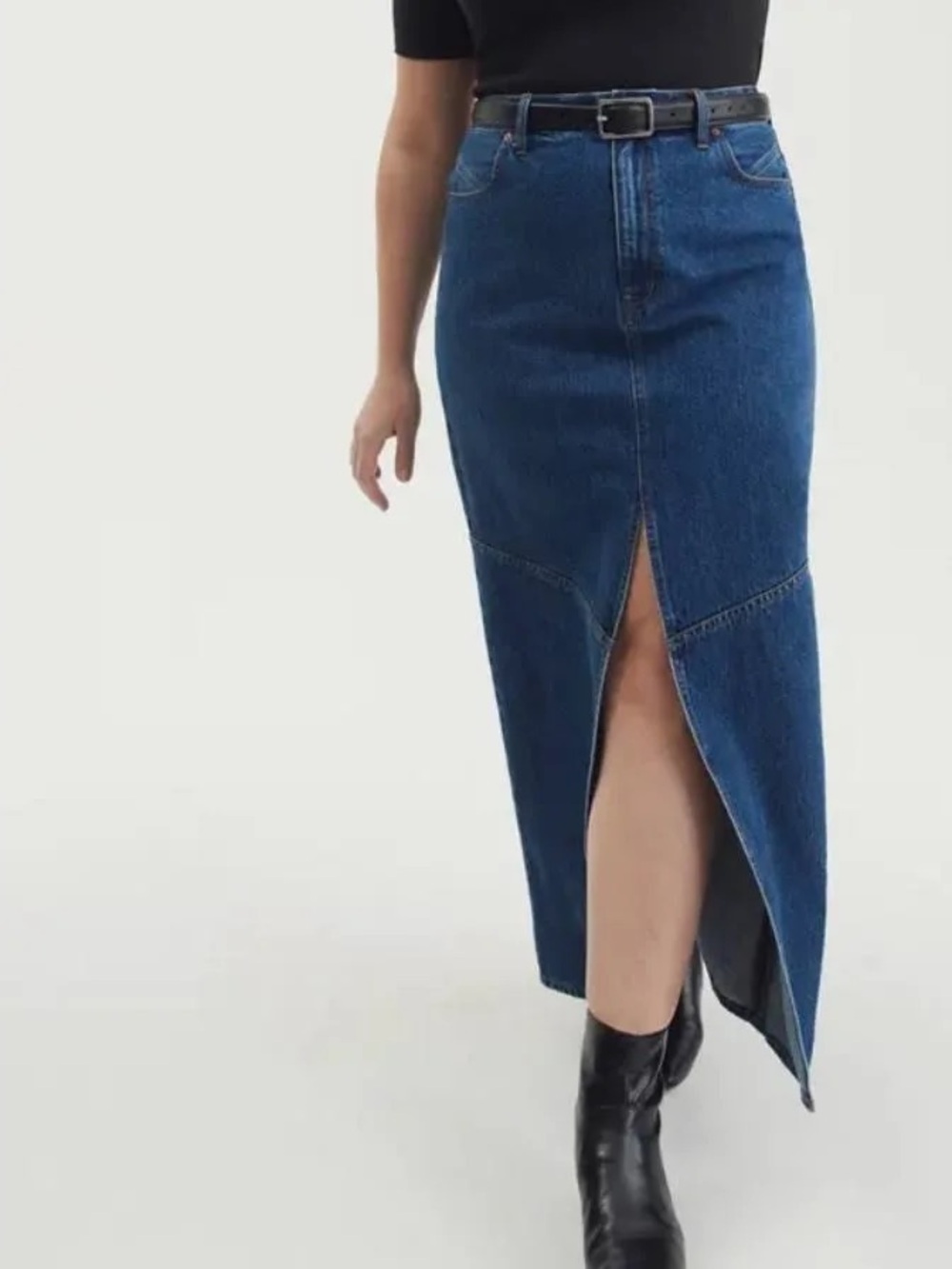Madewell Dark Blue Denim Maxi Skirt with Front Slit